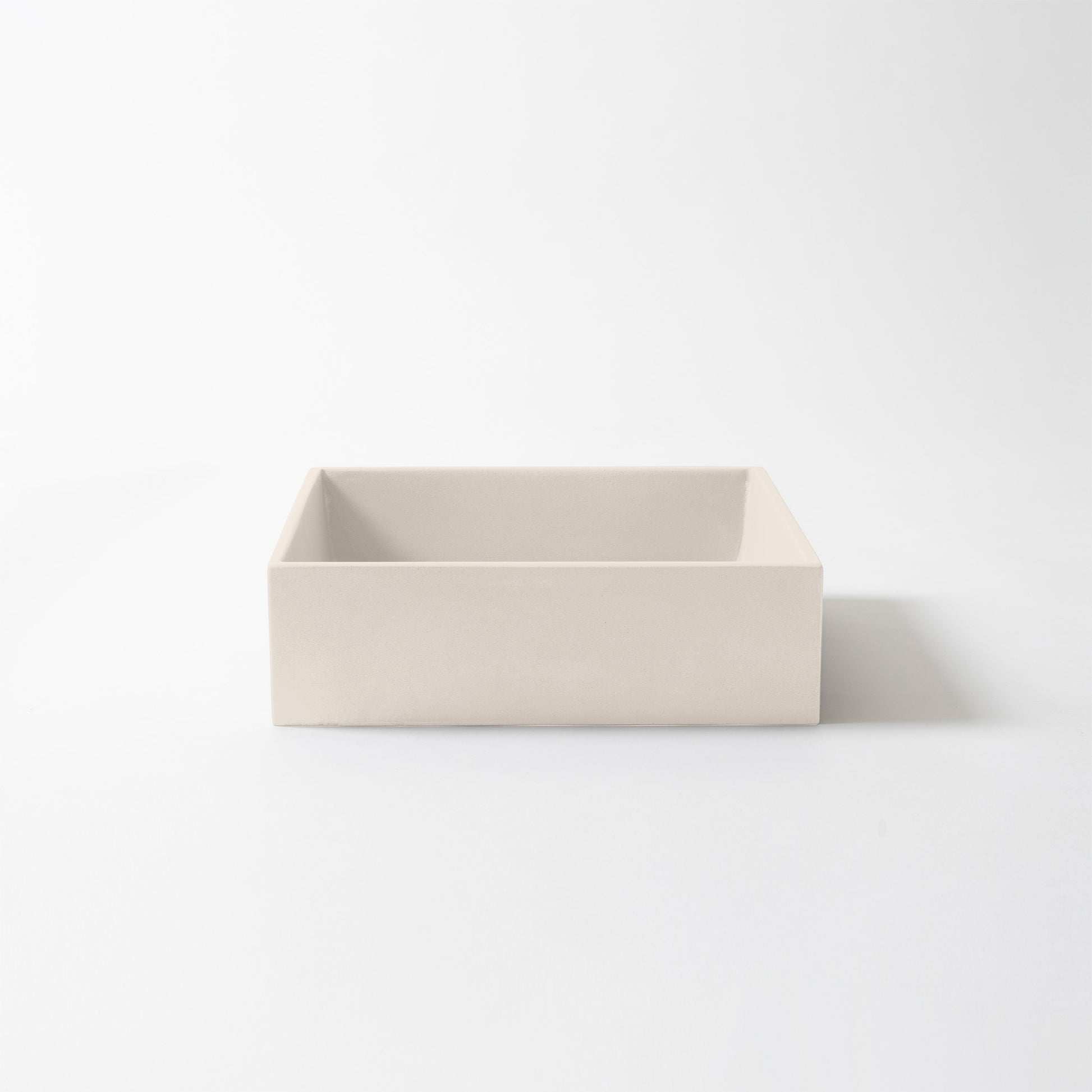 Concrete Baly basin in square shape with husk colour finish - front view